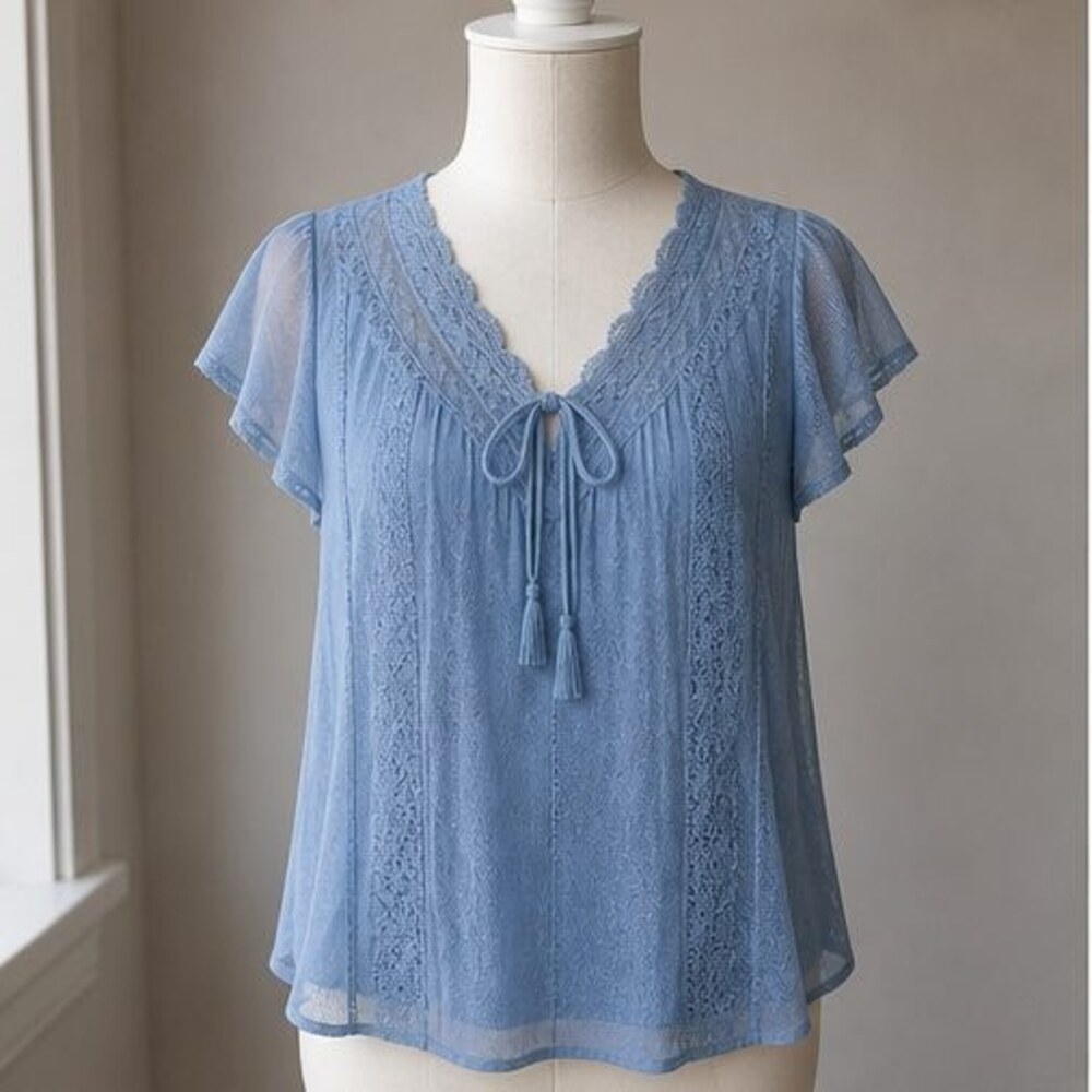Blue Ruffle Blouse